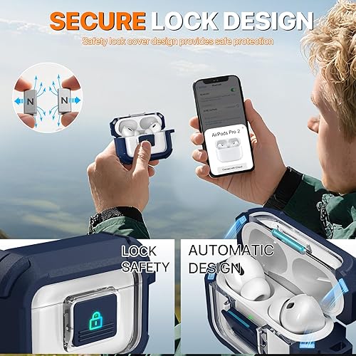 Miniatura 5 de R-fun Funda protectora para AirPods Pro de 2 generación, compatible con Magsafe, bloqueo automático magnético, con kit de limpieza, funda protectora