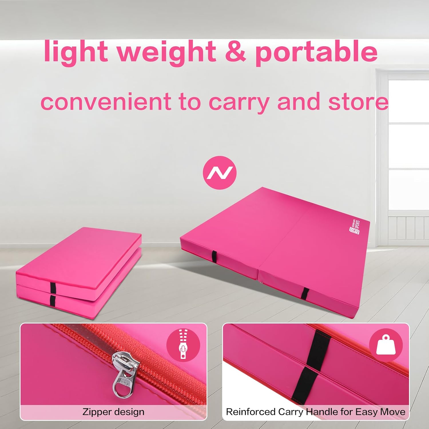 Gymnastics Mat for Kids 4'x4'x4" Foldable Tumbling Mats with Carrying Handles 2-Panels Fold Thick Exercise Mat for Home Aerobics Stretching Yoga