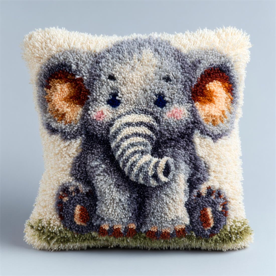 Kitquiver Animal DIY Latch Hook Kit Cartoon Elephant DIY Latch Hook Rug Kit for Beginners Embroidery Cushion Canvasfor Adult Beginners 17x17In