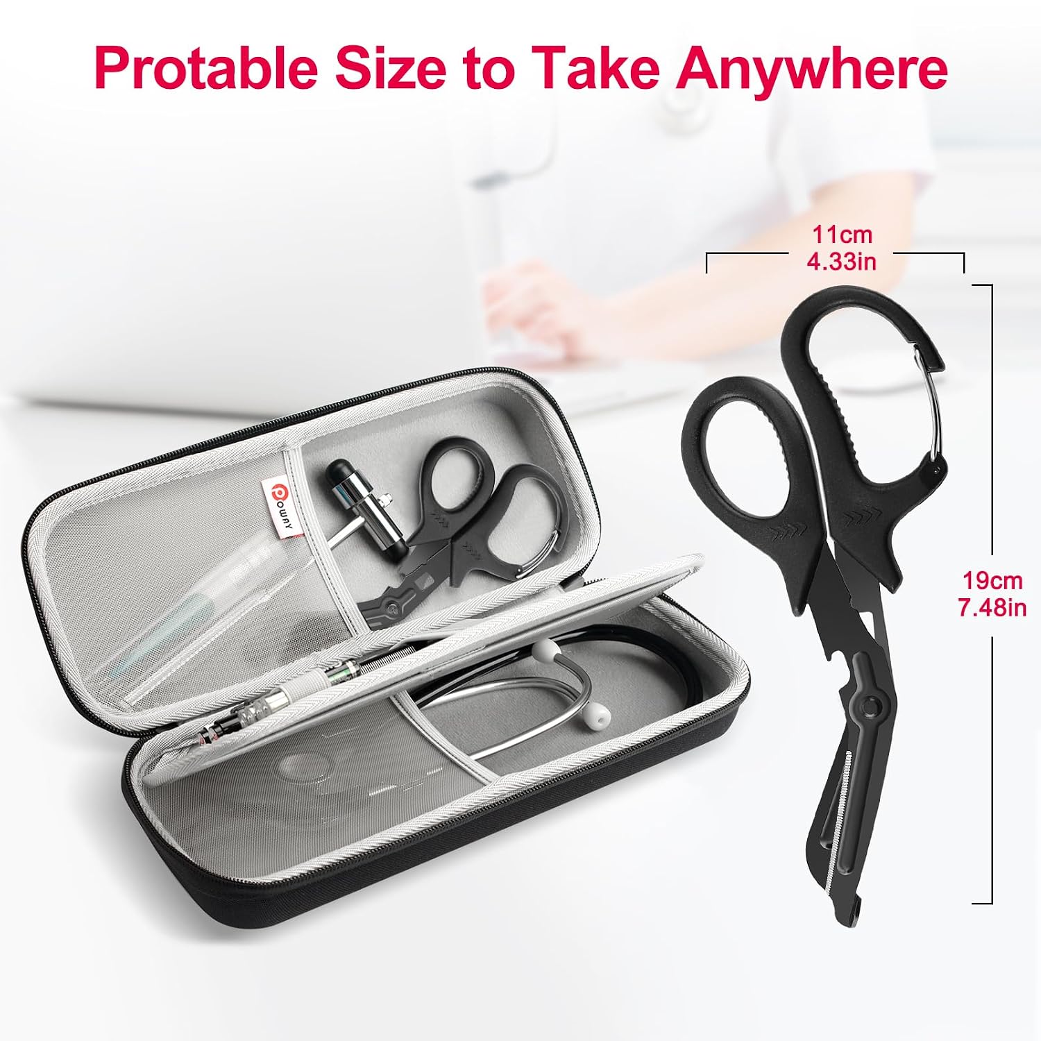 2 Pack Medical Scissors Trauma Shears, 7.5 Inches Stainless Steel Bandage Scissors with Carabiner, Fluoride Coated Surgical Scissor for Nurses, Doctors, Nursing Students, EMT and EMS (Black)