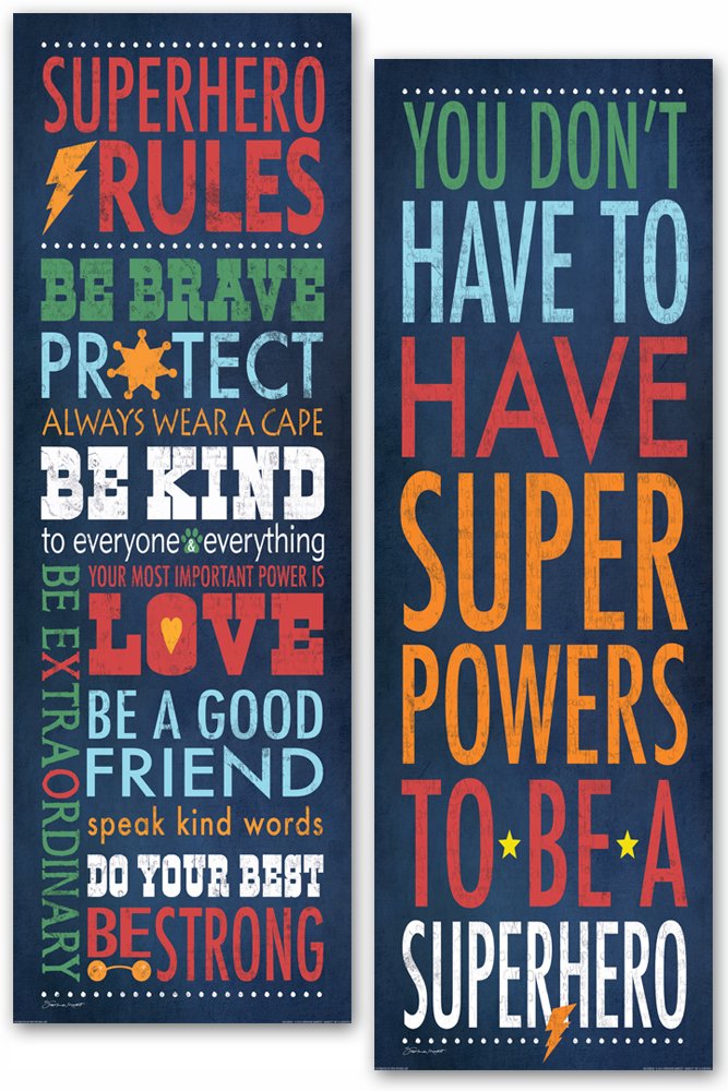 Superhero Rules Set by Stephanie Marrott; Two 30cm x 90cm Poster Prints