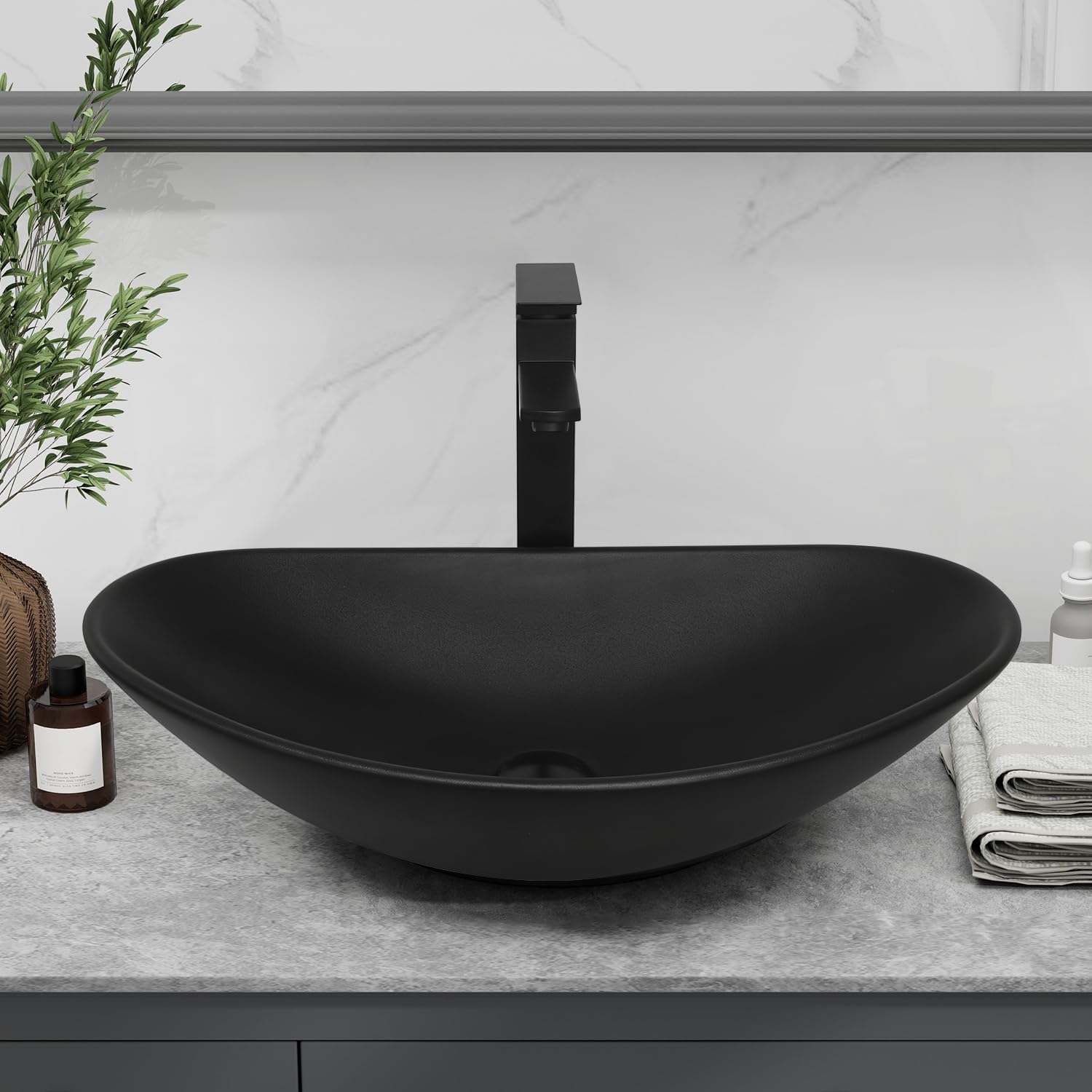 60 inch Natural Color Bathroom Vanity, Rustic Fixture Standing Pedestal Cabinet with Two Black Ceramic Boat Sinks