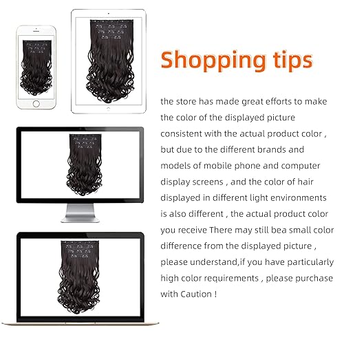 Miniatura 4 de Extensión de cabello castaño oscuro, extensiones de cabello con clip, de 18 pulgadas, ondulado, sintético, 5.5 onzas, HSPCYGG de 22 pulgadas,