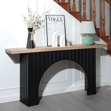 66 Inch Modern Console Table, Minimalist Entryway Table Foyer Table with Black Arch Base and Natural Wood Top, Wooden Hallway Accent Table, Long Sofa Wall Tables for Living Room, Entrance