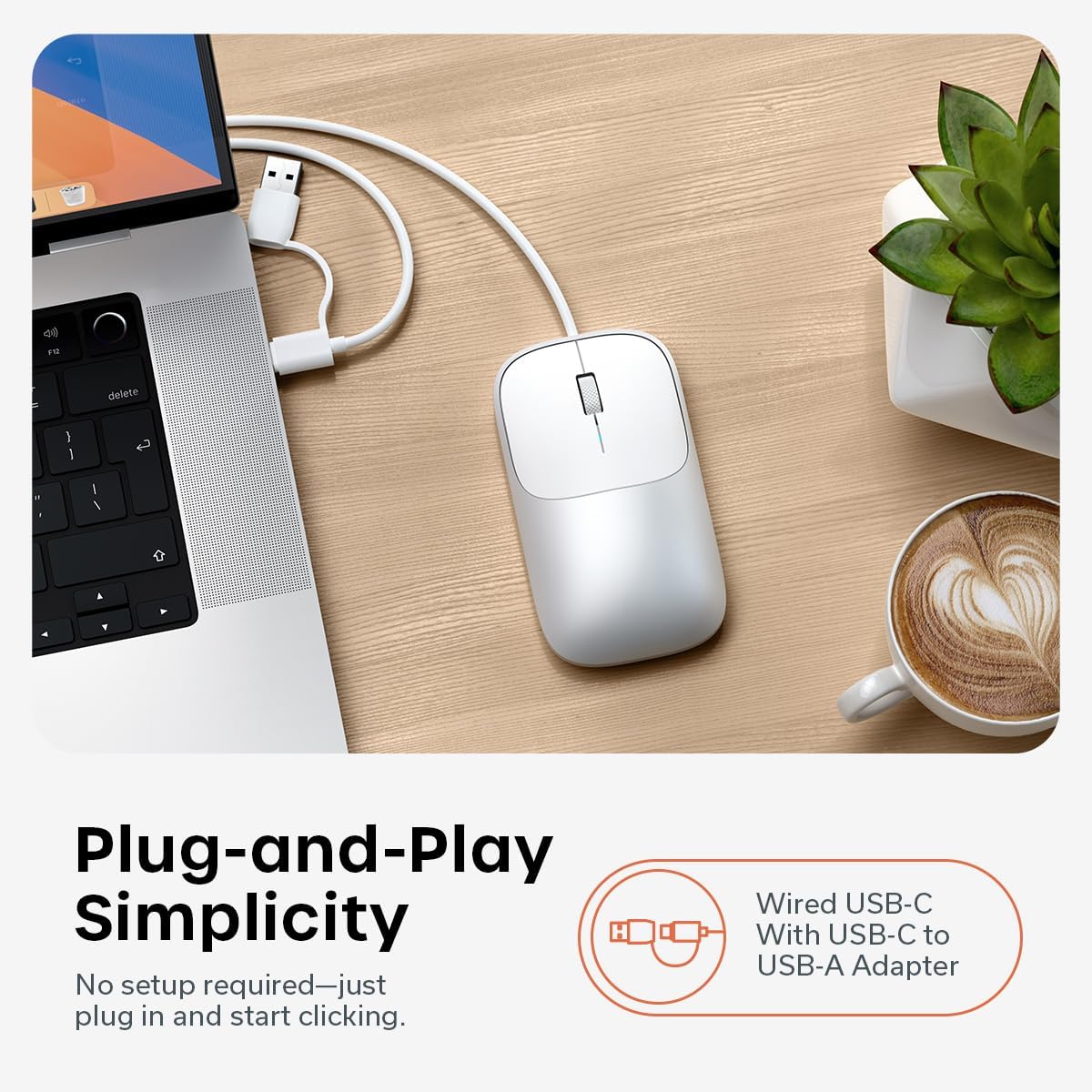 Satechi Slim LX Wired Mouse, Aluminum Design with USB-C Connectivity, Quiet Click Performance, Designed for Mac and PC Setups, Silver
