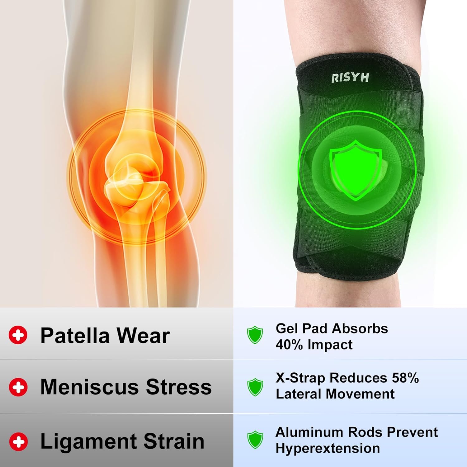Knee Brace for Women Men Adjustable Cross Strap, Knee Braces for Meniscus Tear, Knee Pain Support with Side Stabilizers, Relieves ACL, MCL, Arthritis, Knee Pain for Patella Stability