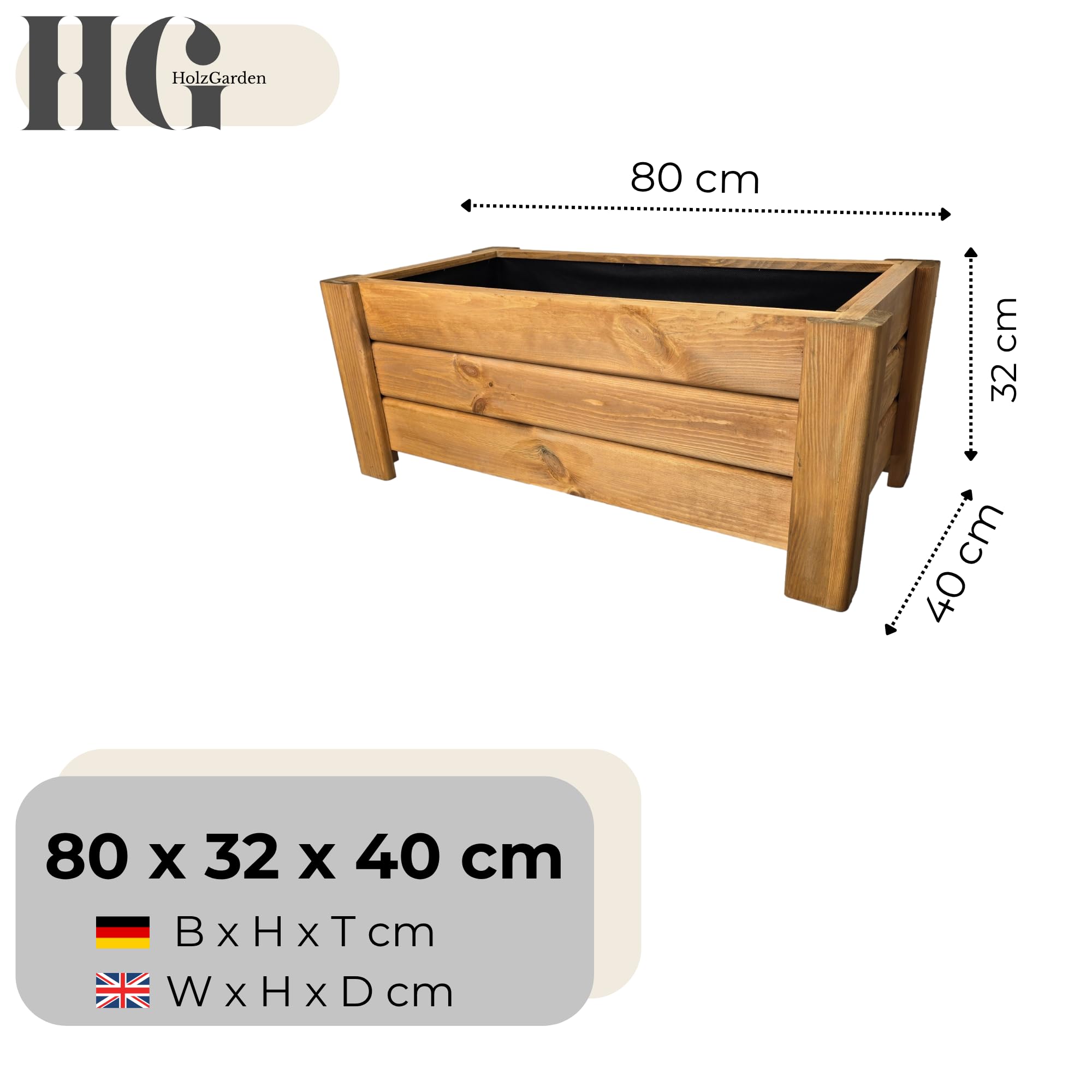 Donica Drewniana Prostokątna 80x32x40 cm 54 l Impregnowana Kolor Pinia Do Ogrodu Na Balkon Seria FLORA