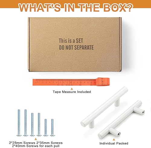 Miniatura 7 de Probrico Paquete de 10 tiradores blancos para gabinete de cocina de 5 pulgadas, estilo europeo, manijas de barra en T para armario, accesorios