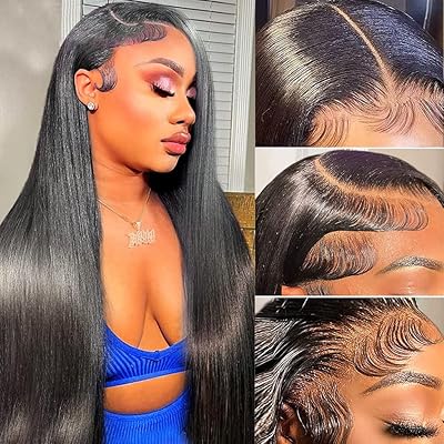 LARVOB 13x6 Lace Front Wigs Human Hair 180 Density 26inch Straight HD Transparent Lace Front Human Hair Wigs for Black Wom...