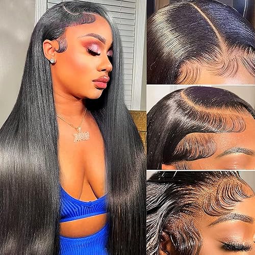 13x6 Lace Front Wigs Human Hair 180 Density 26inch Straight HD Transparent Lace Front Human Hair Wigs for Women 13x6 Straight Wigs Human Hair Pre Plucked Bleached Knots with Baby Hair