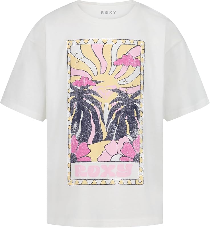 Girls' Short Sleeve Oversized Fit Logo Tee, Crew Neck Graphic T-Shirt, Soft & Comfortable