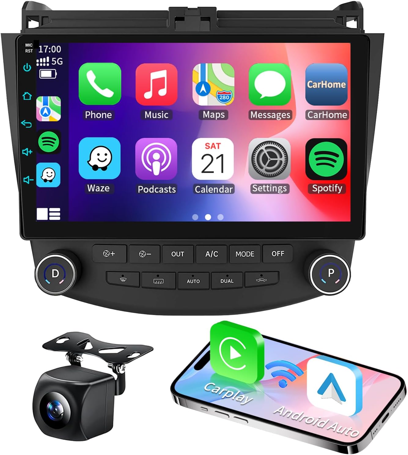 4G+64G Car Radio Stereo for Honda Accord 7th 2003 2004 2005 2006 2007 with Wireless Apple Carplay Android Auto 10.1 inch Audio Head Unit with WiFi GPS Navigation DSP EQ Bluetooth FM Backup Camera