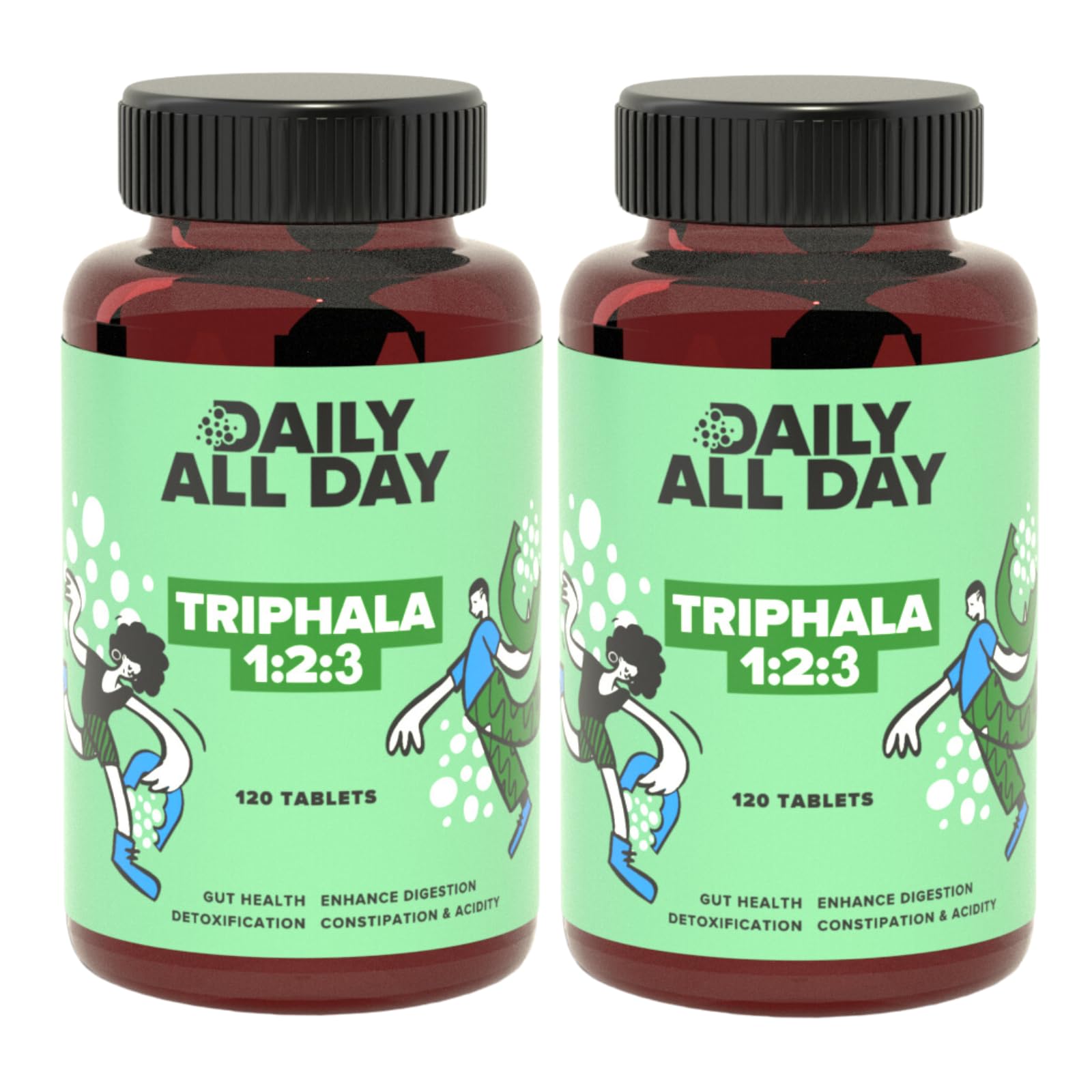 Daily All Day Triphala 1 2 3 Ratio Tablets 240 for Constipation, Acidity & Gas Relief, Bowel regulator, Digestion, Gut Health, cleanse, For Eyes & Hair, Formula by Maharishi Vagbhata, Pack of 2