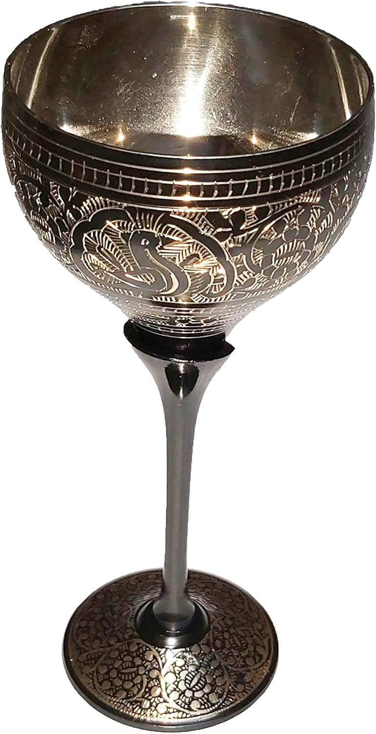 Wine Glass Goblet Unique Wine Chalice Premium Quality Handmade Cup Glass Perfect Wine Gift Great for Moscow Mules 100% Pure Brass Hand Crafted Bidri Nakkashi Work (Chalices)