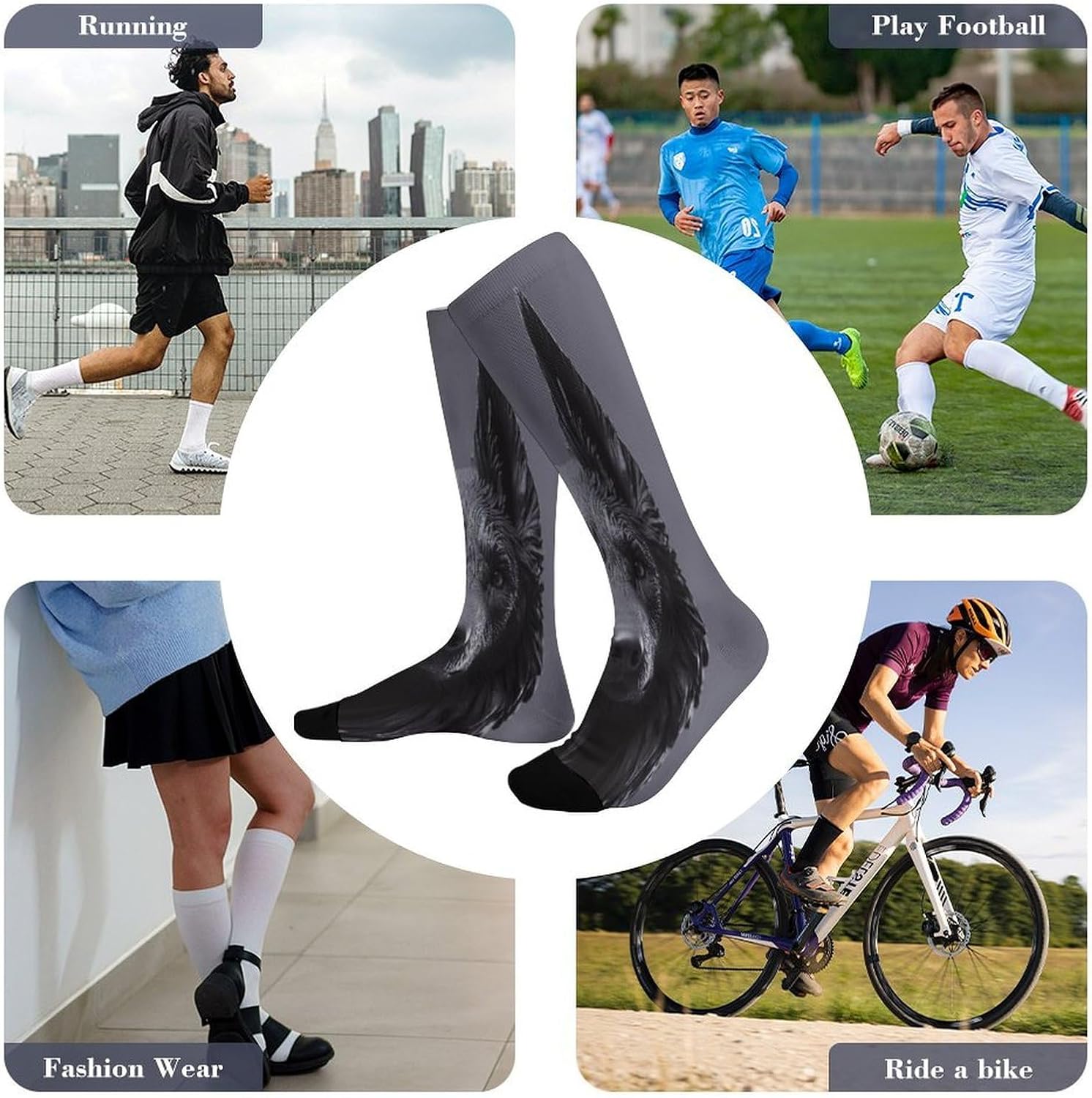 Black German Shepherd Compression Sock Circulation Support Socks Lightweight Knee High Tube Sock Over-The-Calf Sock for Adult