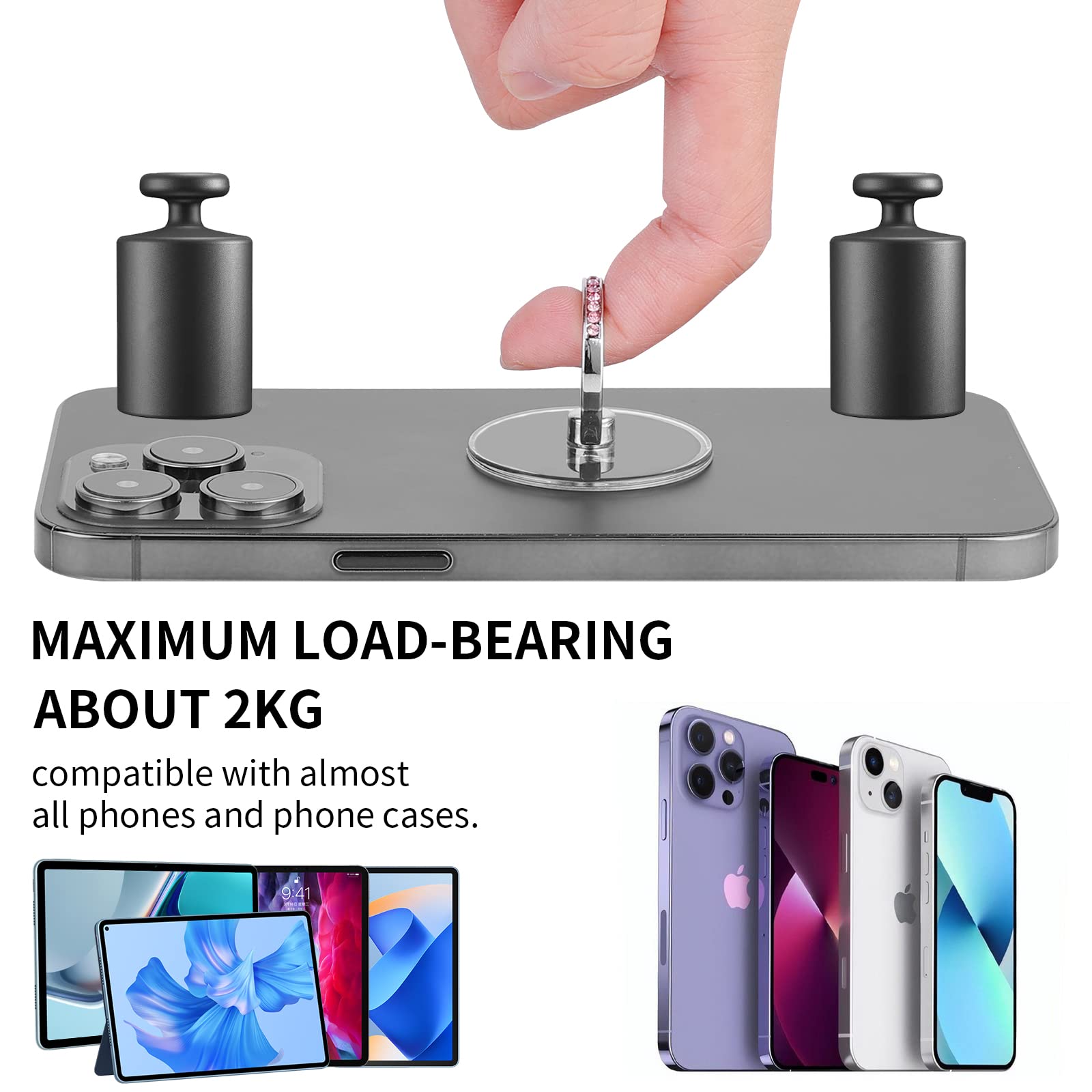 Lot De 4 Supports Téléphone Cœur Transparents - Rotation 360°, Anneau Diamanté, Adhésif Puissant