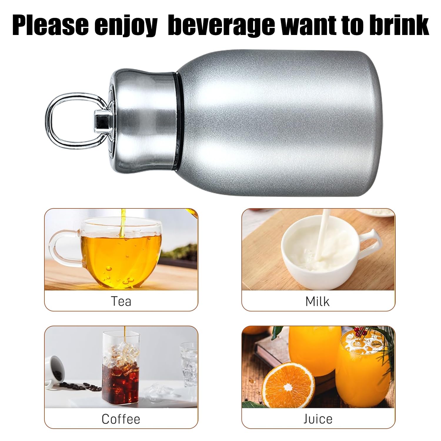 Mini botella térmica de acero inoxidable, pequeña botella de agua aislada al vacío, portátil, a prueba de fugas, vaso deportivo para bebidas calientes y frías (plateado)