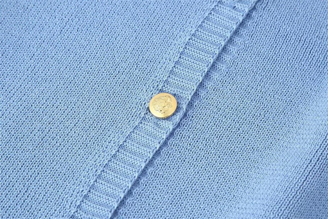 Damska letnia sukienka mini z okrągłym dekoltem jednorzędowa prążkowana sukienka mini elegancka sukienka z krótkim rękawem i guzikami