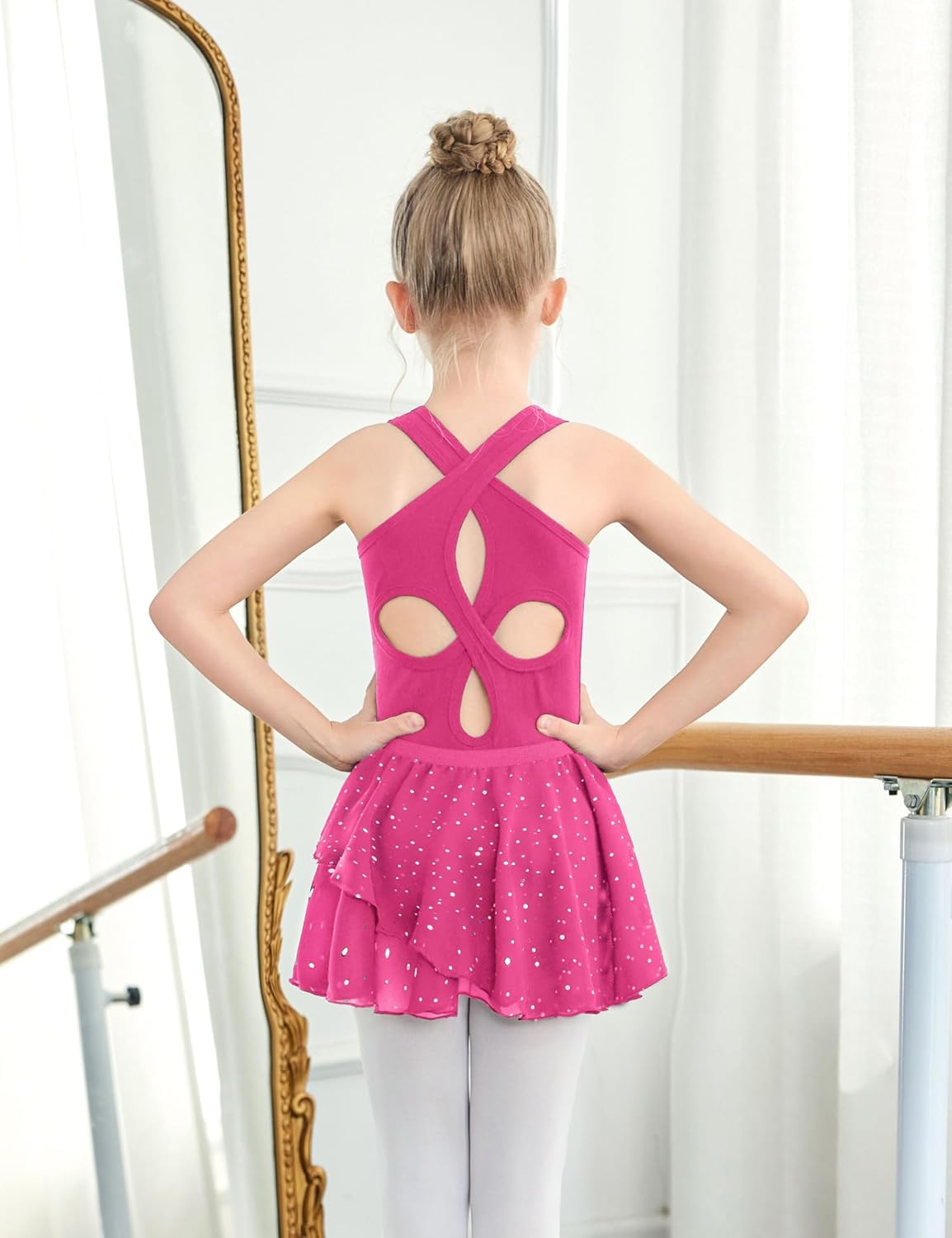 Zaclotre Girls Ballet Leotards Toddler Hollow Back Dance Dress Outfit with Removable Skirt Combo - Image 3