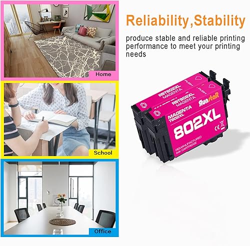 Miniatura 5 de Run Star Paquete de 2 cartuchos de tinta 802XL T802XL magenta remanufacturados de repuesto para Epson 802XL T802XL uso para impresoras Epson