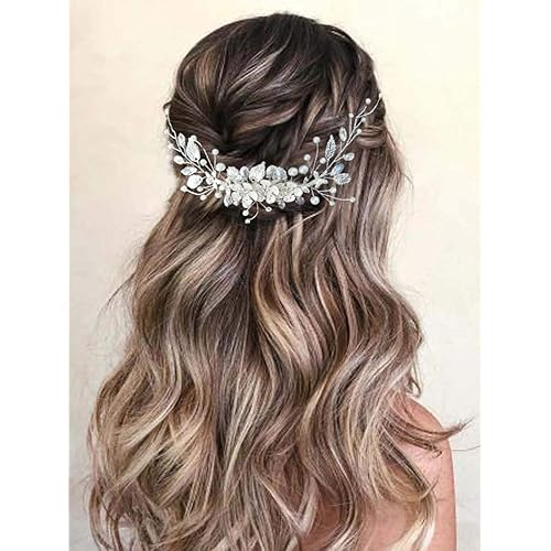 Gorais Flower Bride Wedding Hair Vine Crystal Bridal Hair Piece Pearl Hair Accessories for Women and Girls