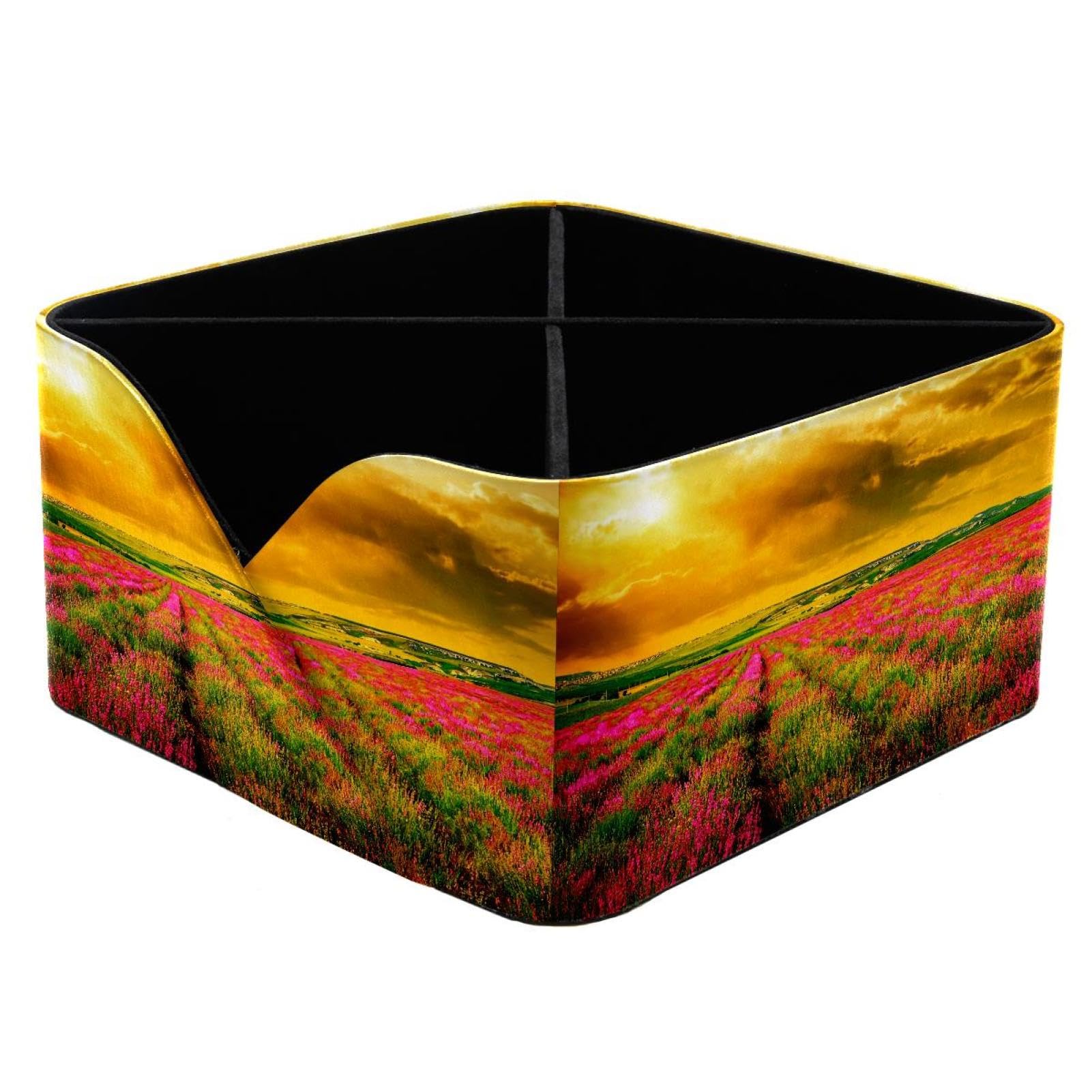 KengjuTesu Sunset Field Colorful Golden Glow Desktop Organizer Pen Holder, Rectangular Pencil Cup for Office, Study and Makeup Stations