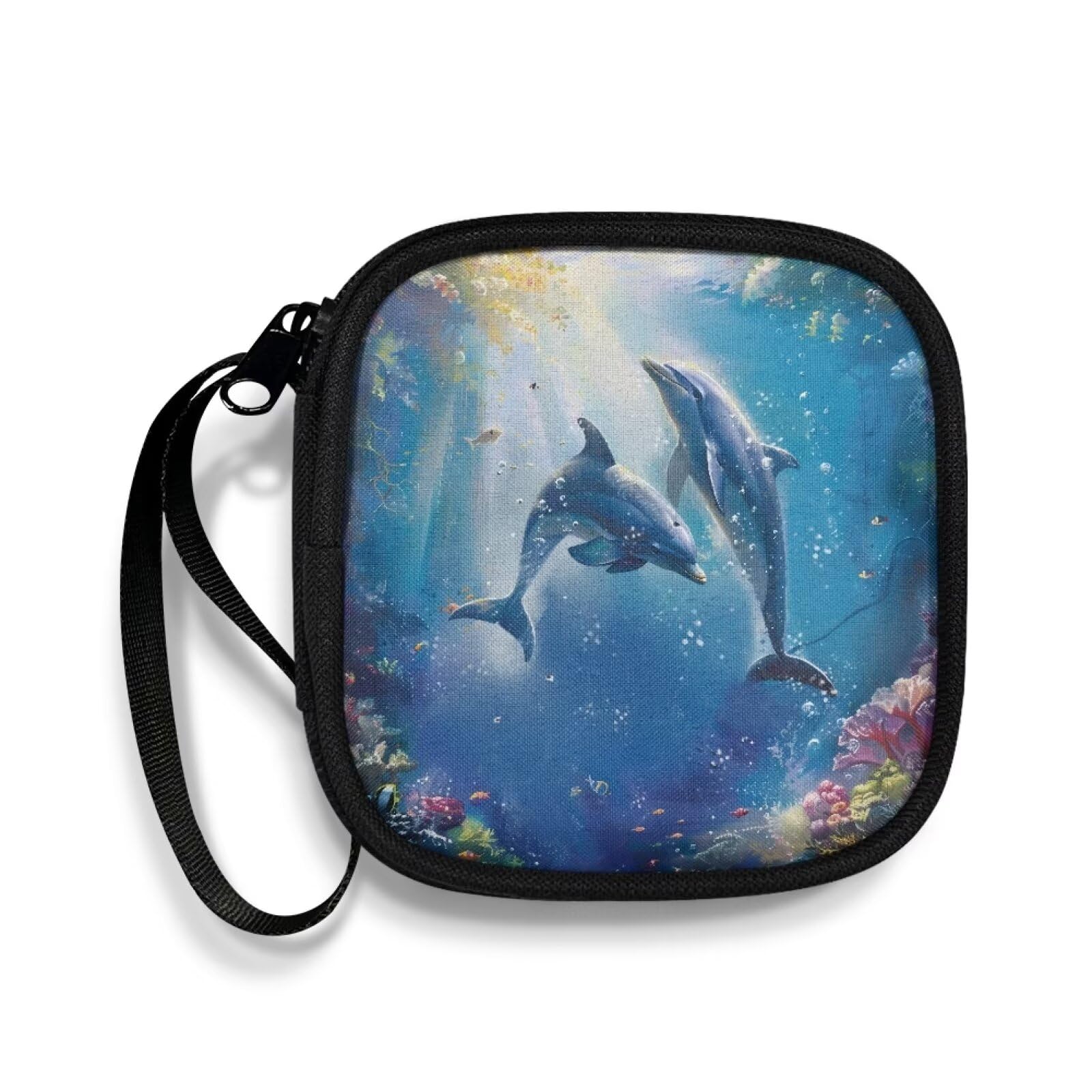 Puganiruo Blue Dolphin Carrying Earphone Case Pouch Storage Bag Holder-Earbud Case Headphones Storage Bag Pouch for Headphone, Bluetooth Keys