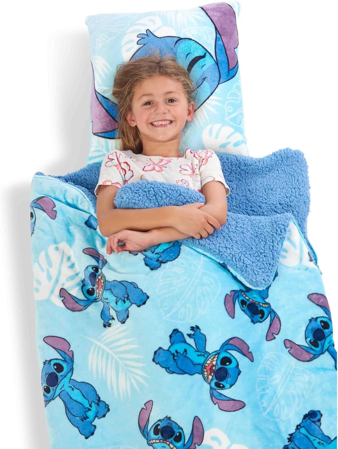Stitch Sleeping Bag Set - Bundle with 27" x 26" Disney Slumber Bag with Attached Pillow Plus Stickers, More | Lilo and Stitch Camping and Sleepover Supplies