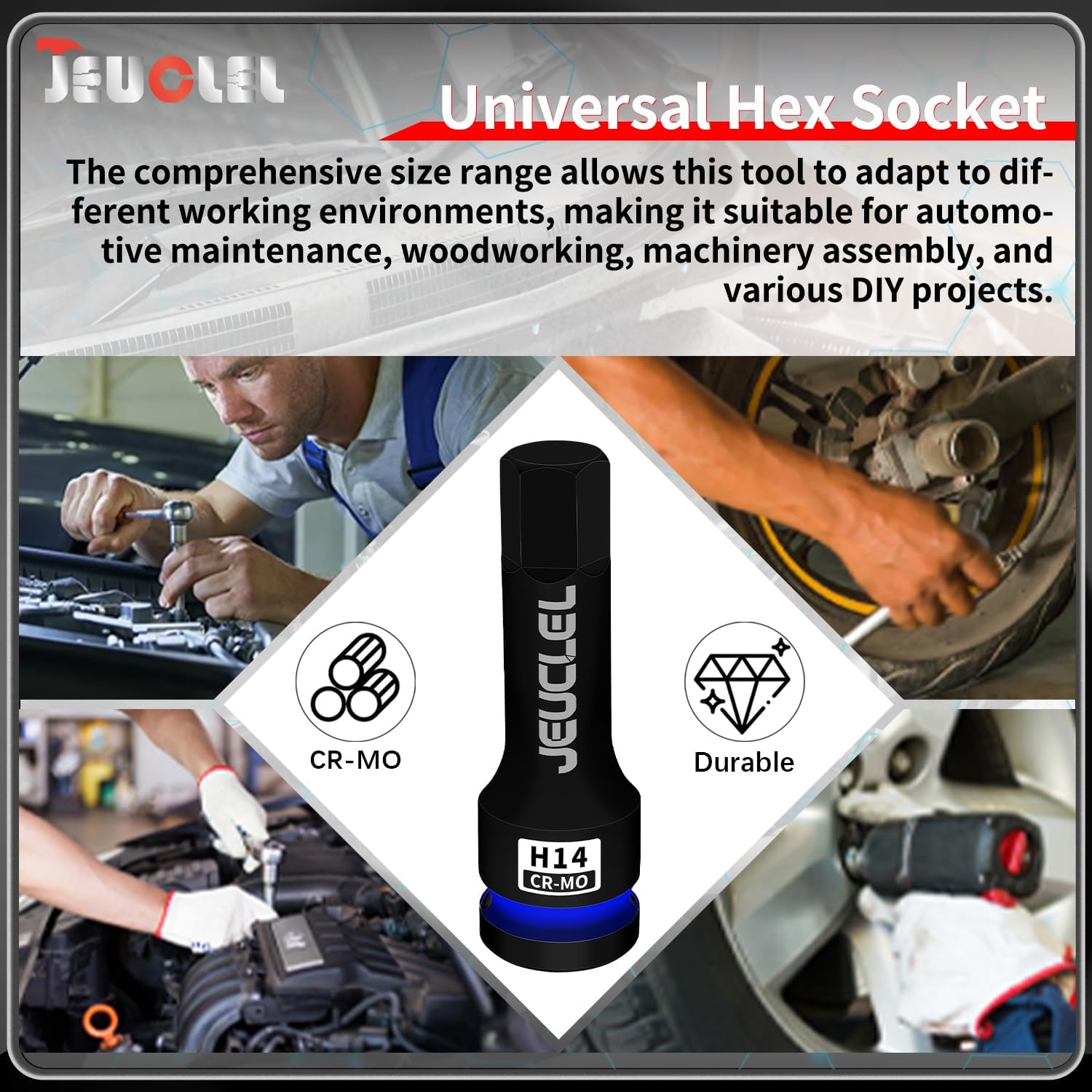 14mm Hex Impact Bit Socket, H14 1/2-Inch Impact Drive Allen Socket, Cr-Mo Steel Lengthen Hex Screwdriver Adapter for Electric Ratchet Wrenches Fastening Screws