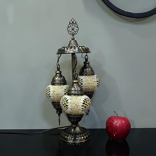 Miniatura 9 de Lámpara turca, lámpara de mesa de mosaico turco de 3 globos, iluminación de decoración de sala de estar y oficina, 5 pulgadas de globo de
