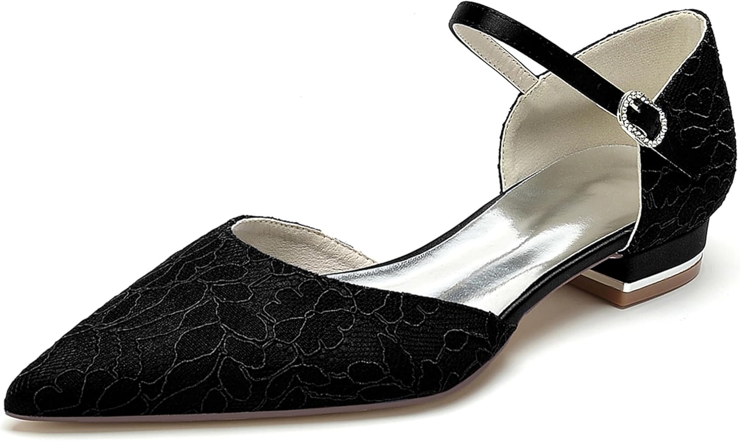 Minishion Dressy Flats for Women for Wedding Lace Pointed Toe Evening Formal Party Pumps Shoes BR274