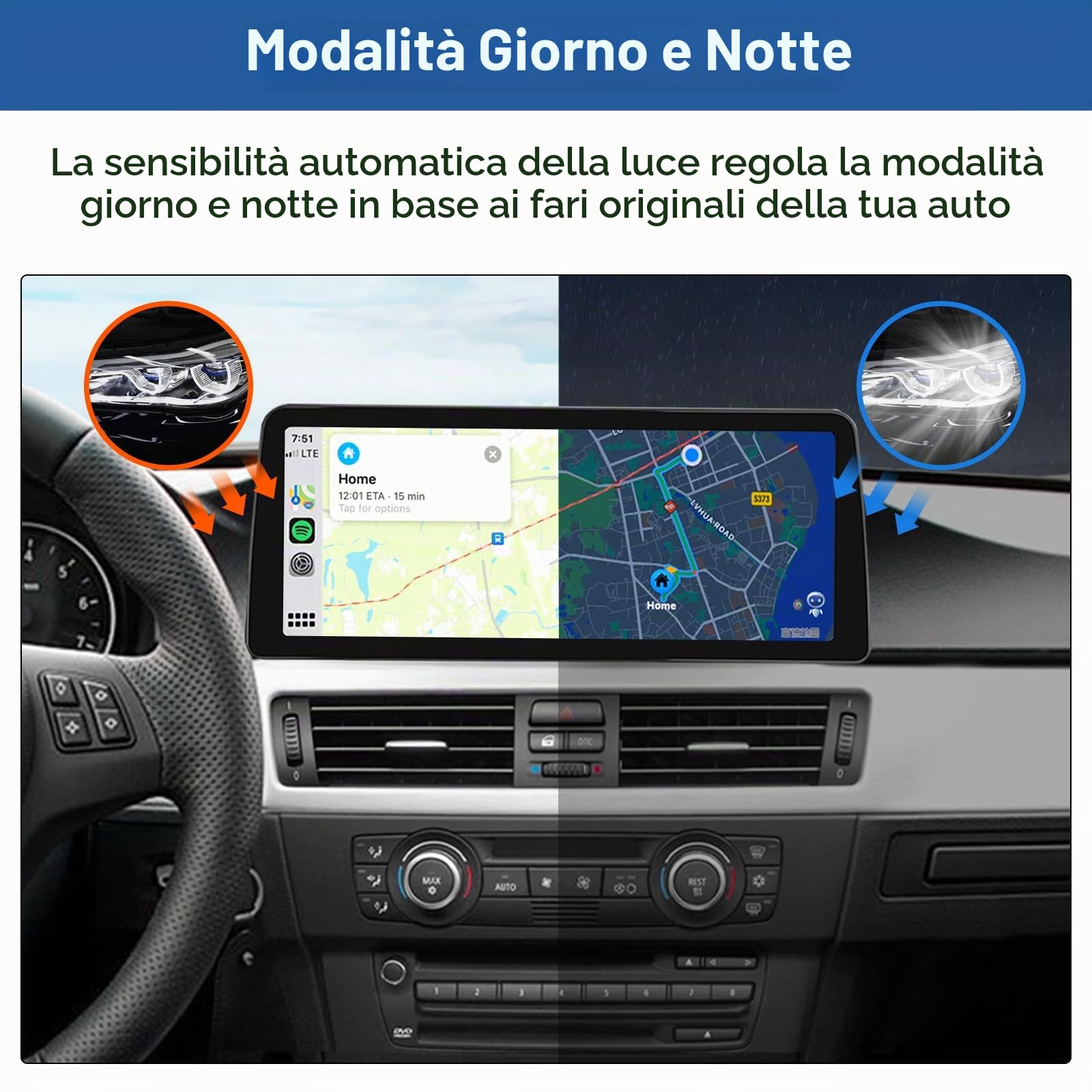 Road Top Autoradio CarPlay 12,3" per BMW Serie 3 E90 E91 E92 E93 con CCC | 2005-2008, Schermo Touchscreen ultrasottile Linux HD IPS, CarPlay senza fili, Android Auto, MirrorLink, Navigazione