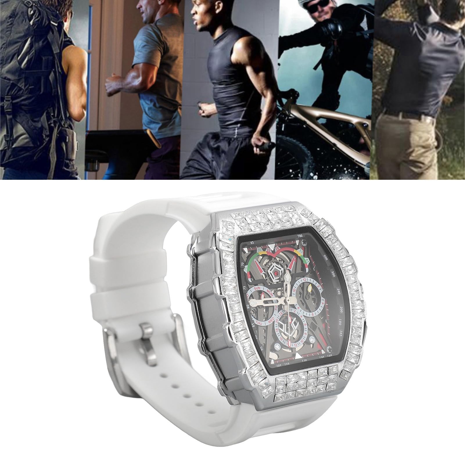 Naroote Reloj de Pulsera Analógico de Cuarzo, Correa de Silicona, Cronógrafo, Fecha, Reloj de Cuarzo Analógico Resistente Al Agua, Moda Luminosa para Hombre para Cumpleaños