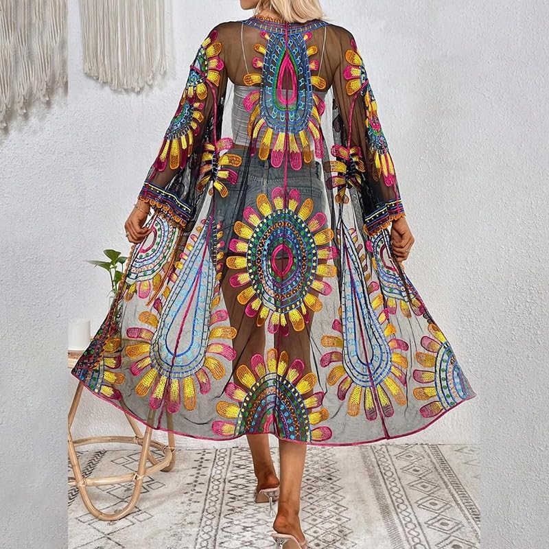 Kimono Swimsuit Cover ups for Women Sheer Mesh Tie Waist Beach Swimsuit Cover Up See Through Plus Size Kimono Cardigans2