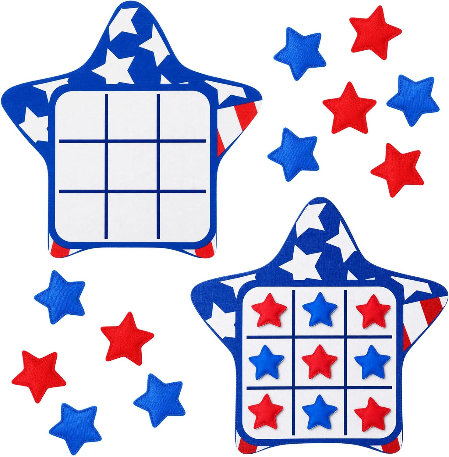 Reallnaive 2 Set 4th of July Tic Tac Toe Game Include 2 Pcs USA Star Shaped Mats 20 Star Bean Bags Toss Patriotic Party Activities for Adults Family Indoor Outdoor Memorial Day Party Game