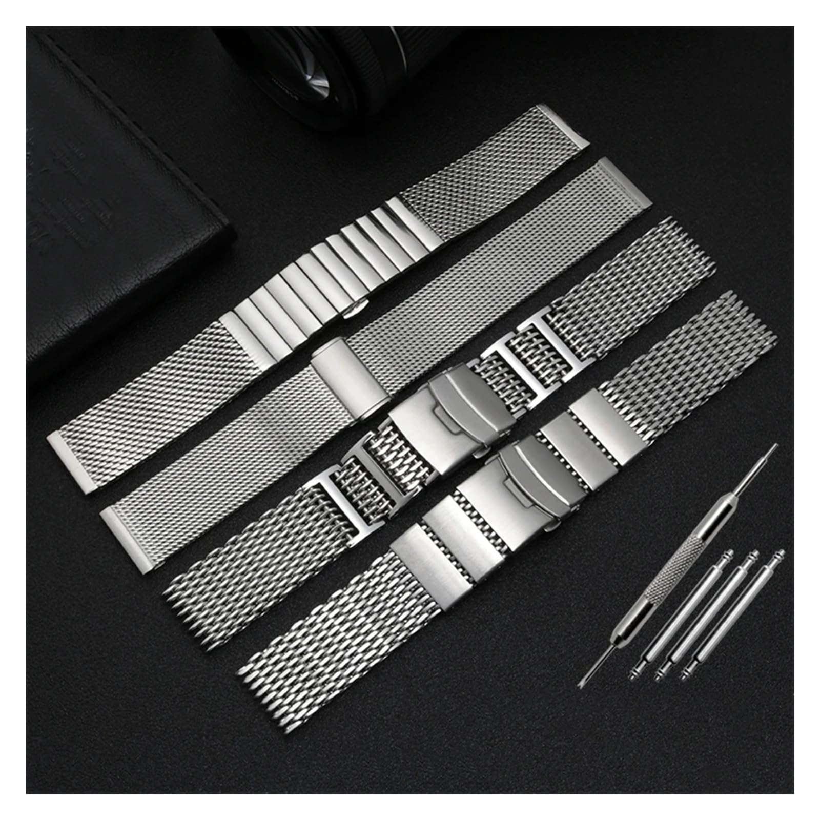 Watchband Metal Strap Mesh Bracelet 20 22mm Suitable For Daily Wear(G29-04-black,20mm)