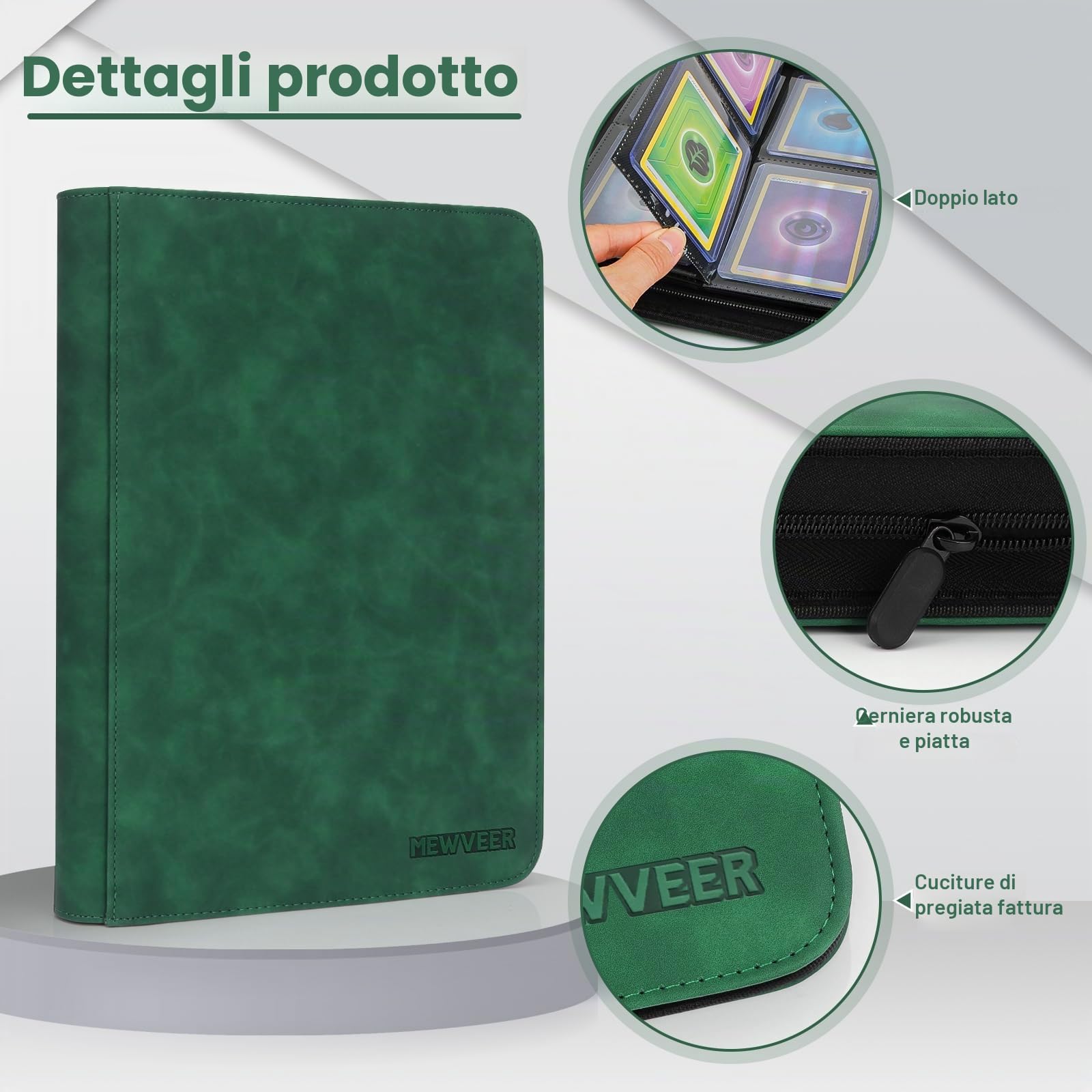 Raccoglitore Carte, Album Top Loader Card Binder Contiene 252 Top Loaders, 9 Tasche, Raccoglitori Carte Collezionabili per Carta YGO/MTG/TCG, Verde Scuro (Non per carte SENZA un Top Loader)