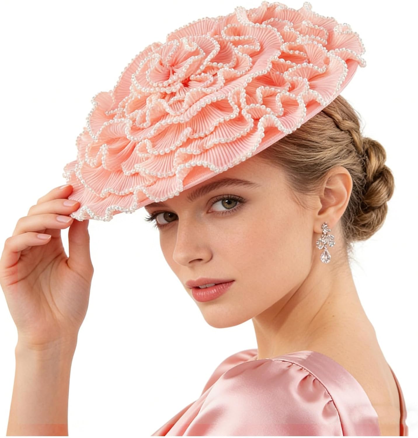 Simple polymer Large Flower Fascinator Pink Flower Hat Tea Party Hats Cocktail Tea Party Headwear for Women