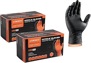ANBOSON Disposable Nitrile Gloves,Industrial 10Mil Disposable Gloves Latex free, Powder Free,Mechanic Gloves,Diamond Texture (Black of 200, Large)