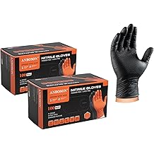 ANBOSON 10mil Nitrile-Gloves Disposable-Black Chemical-Resistant Rubber - Mechanic Gloves Heavy Duty, Latex Free, Diamond Grip (200, X-Large)