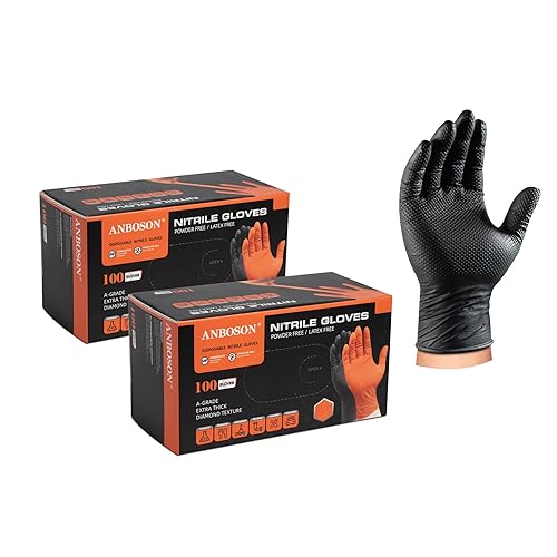 Miniatura 8 de Guantes de nitrilo desechables de 10 mil de goma naranja resistente a los productos químicos, guantes de mecánico resistentes, sin látex, agarre