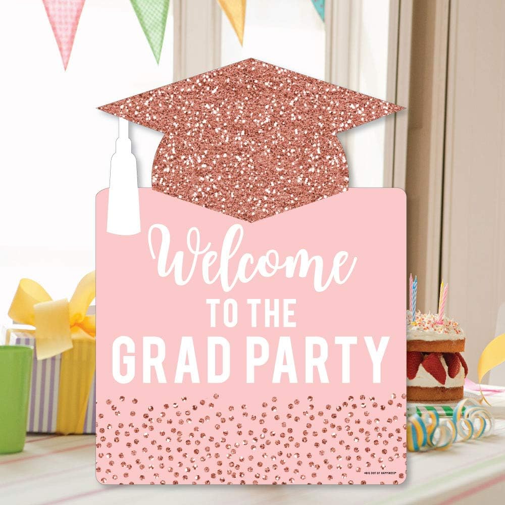 Big Dot of Happiness Rose Gold Grad - Party Decorations - Graduation Party Welcome Yard Sign
