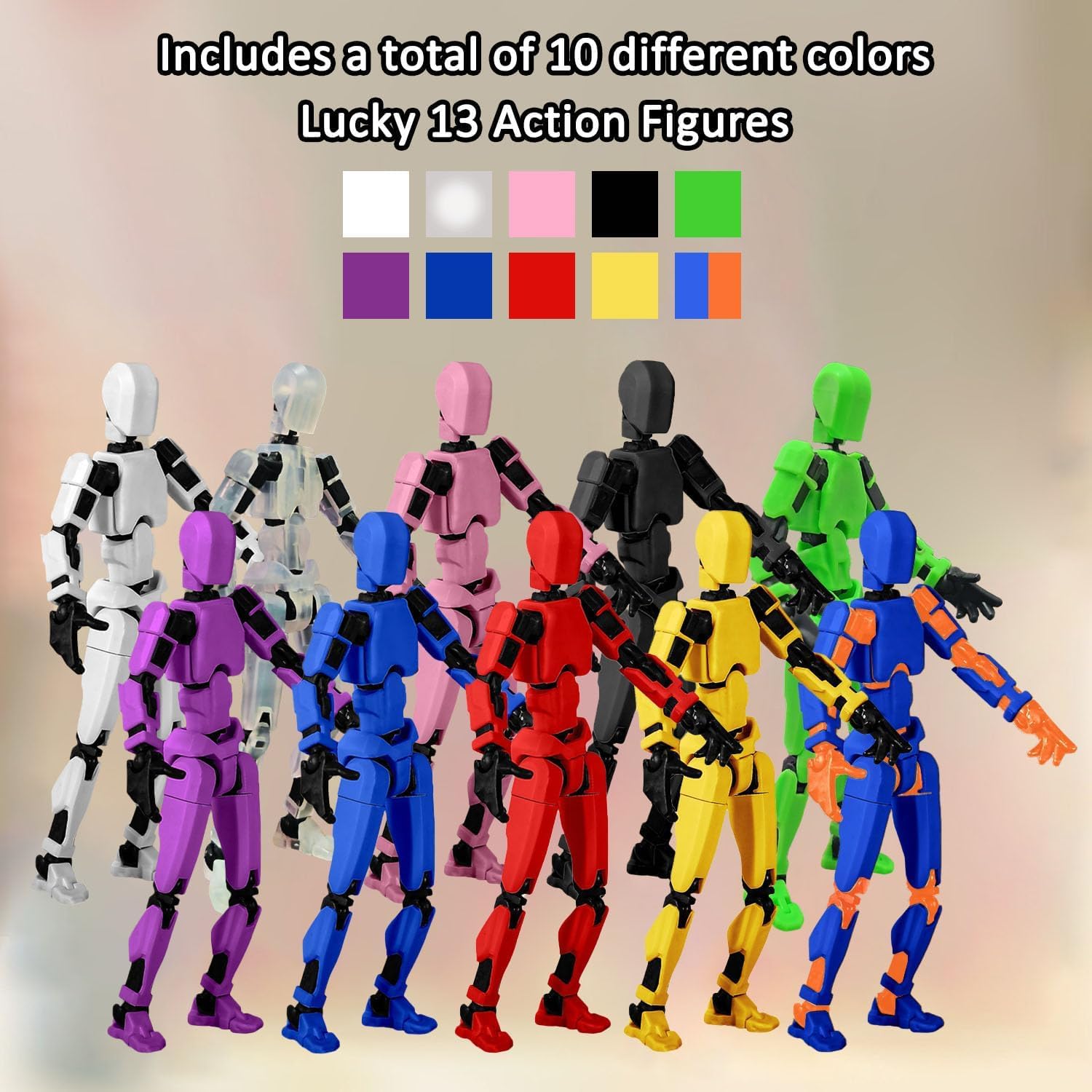 T13 Action Figure Set, 10PCS Robot 3D Printed Toys Lucky Titan 13 Action Figure with Multiple Accessories, Dummy 13 Multi-Jointed Movable, Gifts for Boys and Girls (Assembly Completed)