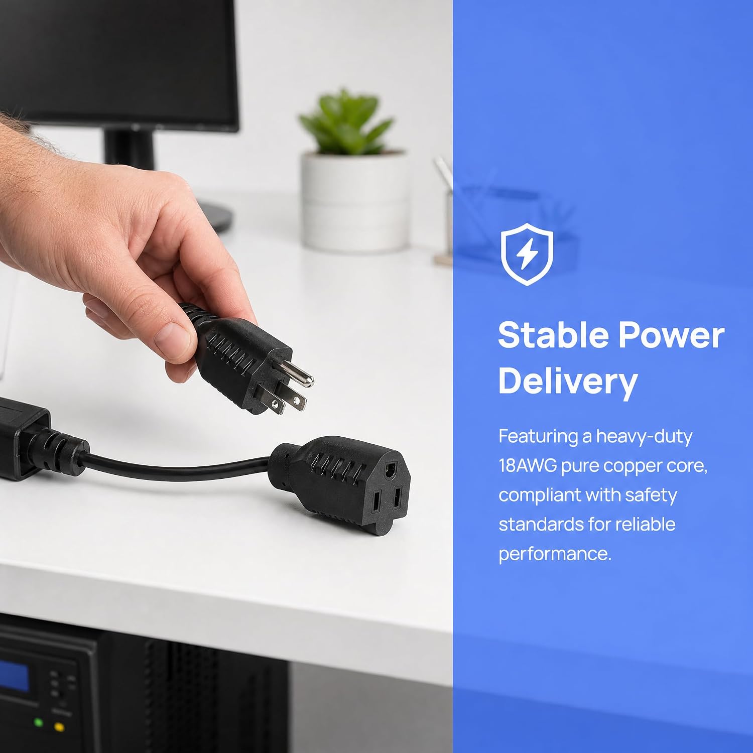 IEC 320 C14 to NEMA 5-15R Power Cord, 1FT, 1-Pack | 18AWG, 10-15A 125/250V, UL Listed, For Server, PDU, UPS, Desktop, Monitor