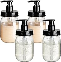 Amolliar 16oz Plastic Mason Jar Soap Dispenser 4-Pack - BPA-Free Refillable Pump Lid, Cute Waterproof Labels, Farmhouse Kitchen Bathroom Decor