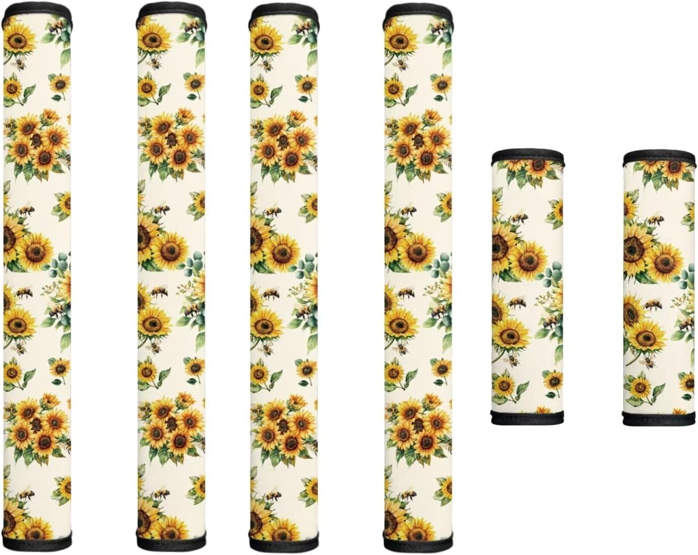 Sunflower Bee Print Refrigerator Door Handle Covers Kitchen Appliance Handle Gloves Set of 6 Easy to Remove Fridge Dishwasher Oven Protector with Hook and Loop Fastener