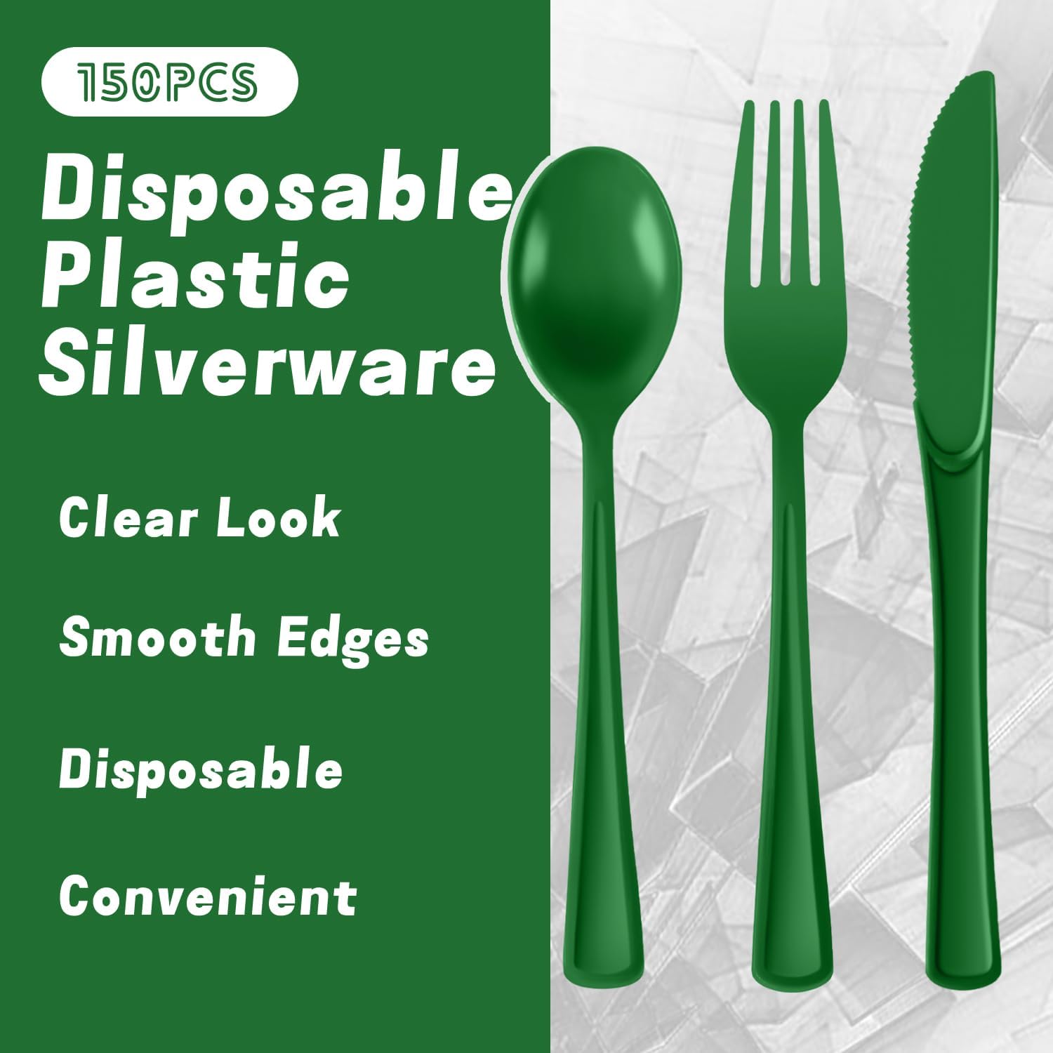 Plastic Silverware 150 PCS Disposable Silverware Heavy Duty Utensil Sets 50 Of Each Forks Knives & Spoons Disposable Cutlery Set For Easter,Birthday,Baby Shower,Garden Party,Wedding(150,Green)