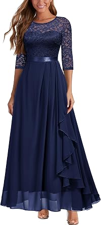 Miusol Womens Elegant Floral Lace Retro 3/4 Sleeve Contrast Bridesmaid Maxi Dress