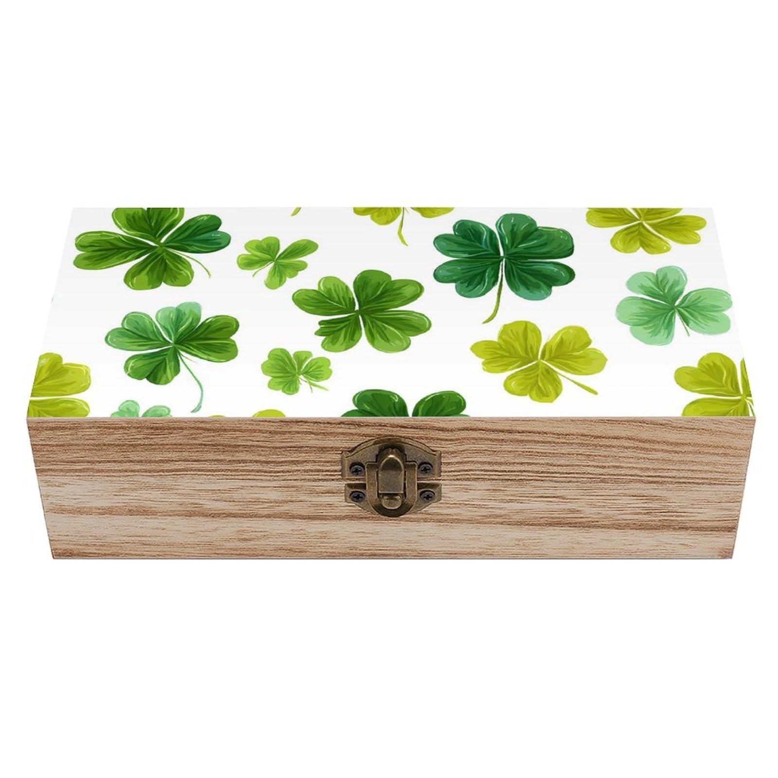 HLBSDM St Day Partick Clovers Wooden Storage Box Craft Memory Keepsake Treasure Chest Box Jewelry Organizer