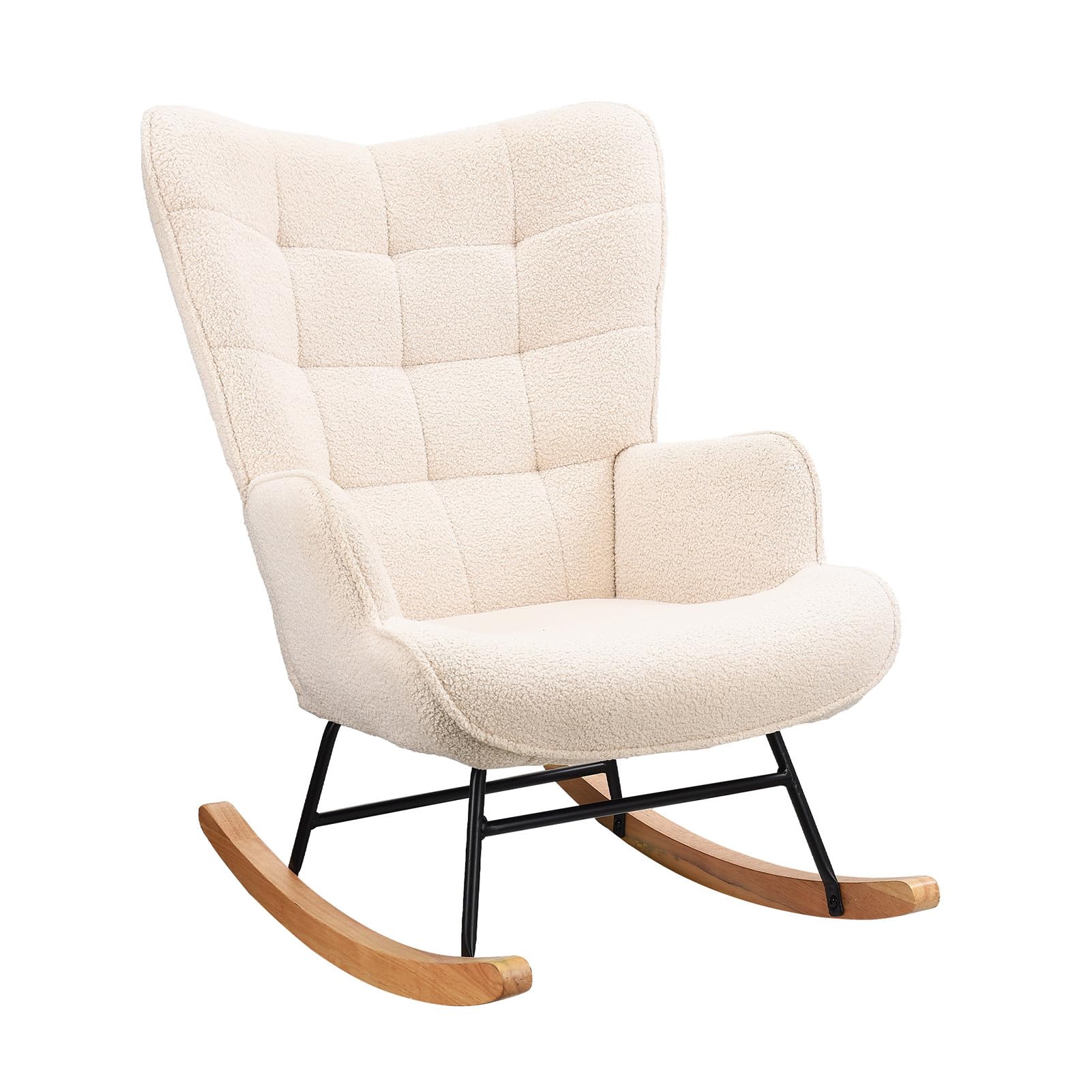 BRILVERDE Fauteuil à Bascule, Chaise à Bascule, Chaise a Bascule Allaitement avec Pieds en Bois, Fauteuil a Bascule Interieur, pour Salon Chambre à Coucher, Bureau, Teddy Velvet